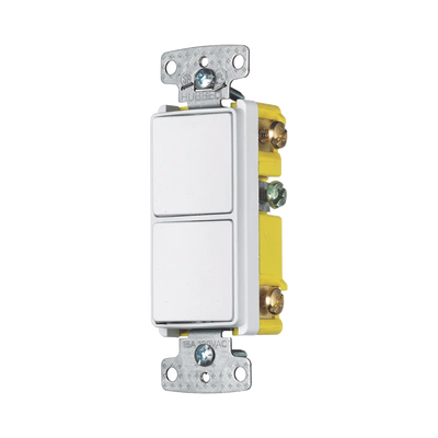 Interruptor Residencial 15 A 120-277 V, 1 Polo 3 Vías, Cableado lateral, Color Blanco.