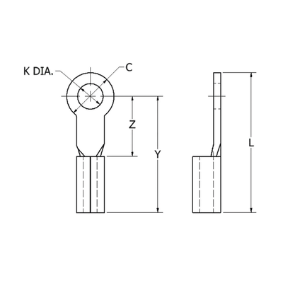 Zapata Terminal de Ojillo  para Tornillo 3/16" (5 mm) y Cable Calibre 16-14 AWG.