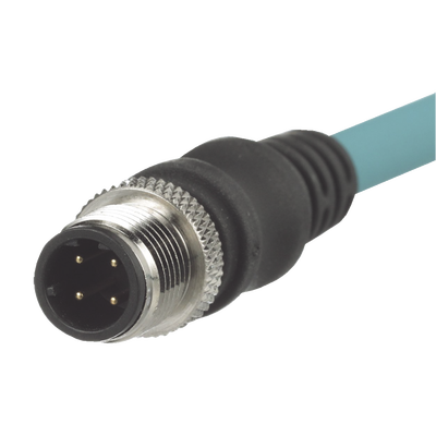 Cable de Conexión IndustrialNet Cat5e, Con Conector Recto M12 D-Code Macho en Ambos Extremos, Blindado S/FTP, Forro TPO, Color Azul Cerceta, 1 Metro