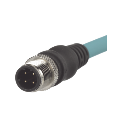 Cable de Conexión IndustrialNet Cat5e, de M12 D-Code Macho Recto a M12 D-Code Macho Angulado, Blindado S/FTP, Forro TPO, Color Azul Cerceta, 1 Metro