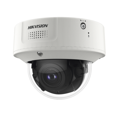 Domo IP 4 Megapixel / Lente Mot. 2.8 - 12 mm / 40 mts IR EXIR / IP67 / IK10 / H.265+ / Conteo de Personas por Detección de Rostro (Base de Datos) / WDR 140 dB / DeepinView / 2 Micrófonos Integrados