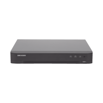 DVR 16 Canales TurboHD + 8 Canales IP / 4 Megapixel / Acusense (Evita Falsas Alarmas) / Audio por Coaxitron / Reconocimiento de Rostros (Base de Datos) / 1 Bahía de Diso Duro / H.265+