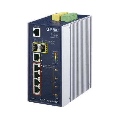 Switch Industrial Administrable 4 Puertos Gigabit c/Ultra PoE 802.3af/at, 2 Puertos SFP