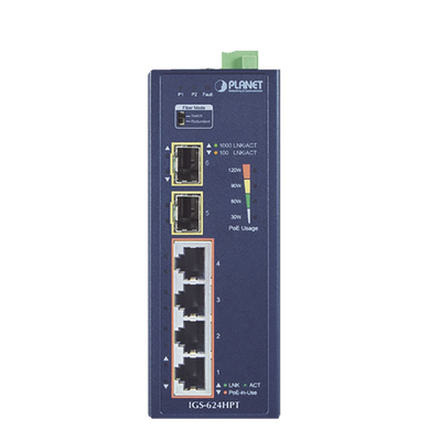 Switch PoE Industrial No Administrable de 4 Puertos PoE 10/100/1000T 802.3at, 2 Puertos SFP 10/1000X