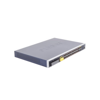 Switch PoE Industrial Capa 3, Con 24 Puertos PoE Gigabit  802.3af/at, 4 Puertos SFP Compartidos 100 / 1000X, Soporta temperaturas extremas de -40 ~ 75°C