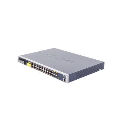 Switch PoE Industrial Capa 3, Con 24 Puertos PoE Gigabit  802.3af/at, 4 Puertos SFP Compartidos 100 / 1000X, Soporta temperaturas extremas de -40 ~ 75°C