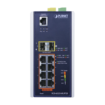 Switch Industrial Administrable Capa 3, 8 Puertos Gigabit PoE 802.3bt+, 2 Puertos 1 G / 2.5 G SFP+