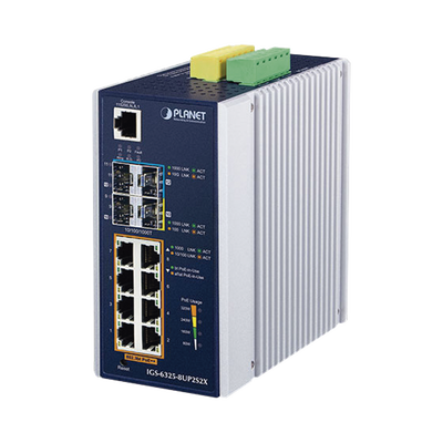 Switch Industrial Administrable Capa 3 con  8 Puertos Gigabit PoE 802.3bt, 2 Puertos SFP de 1 G/2.5 G, 2 Puertos SFP 10 G