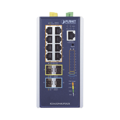 Switch Industrial Administrable Capa 3, Con 8 Puertos PoE Gigabit 802.3bt, 2 Puertos SFP de 1 G / 2.5 G, 2 Puertos SFP 10 G