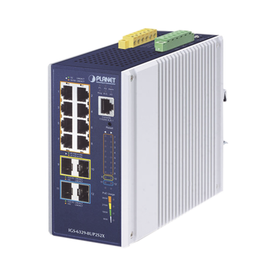 Switch Industrial Administrable Capa 3, Con 8 Puertos PoE Gigabit 802.3bt, 2 Puertos SFP de 1 G / 2.5 G, 2 Puertos SFP 10 G