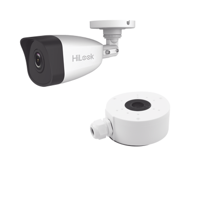 KIT DE CÁMARA + MONTAJE / Bala IP 4 Megapixel / 30 mts IR / Exterior IP67 / PoE / WDR 120 dB / Lente 2.8 mm / H.265+