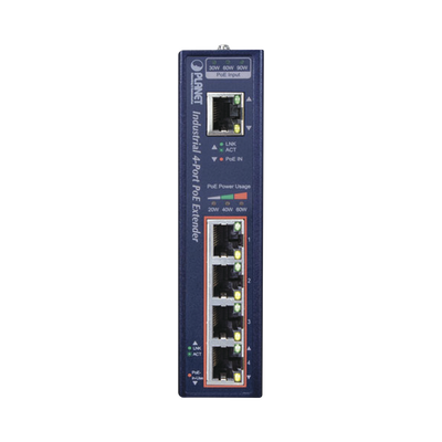 Extensor Industrial PoE, Entrada PoE 802.3 bt  y 4 Puertos de Salida Gigabit 802.3 af/at