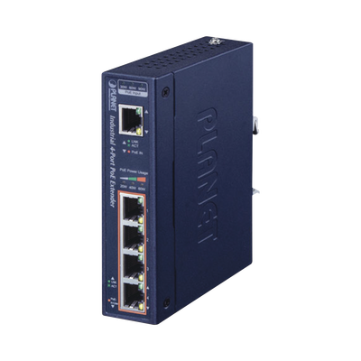 Extensor Industrial PoE, Entrada PoE 802.3 bt  y 4 Puertos de Salida Gigabit 802.3 af/at