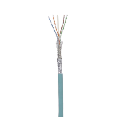 Bobina de Cable Blindado SF/UTP Categoría 6A, Uso Industrial con Resistencia al Aceite y Rayos UV, Multifilar 24/7 (Flexible), Color Azul Cerceta, Bobina de 305m