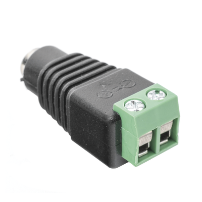 Adaptador Hembra Tipo Jack de 3.5 mm polarizado de 12 Vcc / Terminales Tipo Tornillo / Polarizado (+/-) / Ideal para Cámaras de Video Vigilancia.