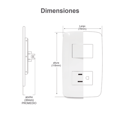 Placa con Interruptor Sencillo / 127 V 10 A /3 Módulos.