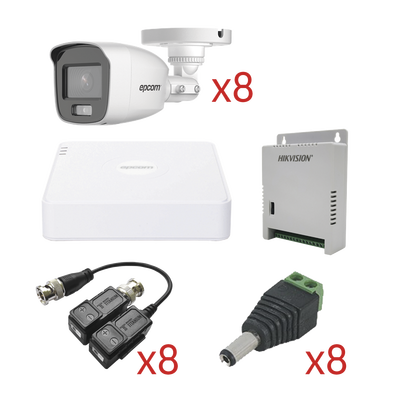 KIT TurboHD con Audio 1080p / DVR 8 Canales 1080p lite / 8 Cámaras Bala (exterior 2.8 mm) / Transceptores / Conectores / Fuente de Poder / AUDIO POR COAXITRON