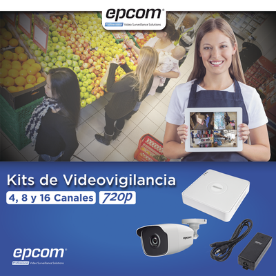 KIT TurboHD 1080 Lite / DVR 4 Canales / 4 Cámaras Bala (exterior 2.8 mm) / Transceptores / Conectores / Fuente de Poder Profesional