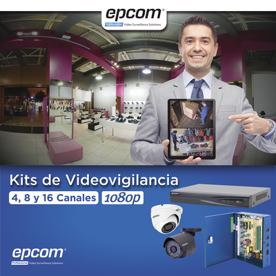 KIT TurboHD 1080p / DVR 16 Canales / 8 Cámaras Bala (exterior 2.8 mm) / 8 Cámaras Eyeball (exterior 2.8 mm) / Transceptores / Conectores / Fuente de Poder Profesional