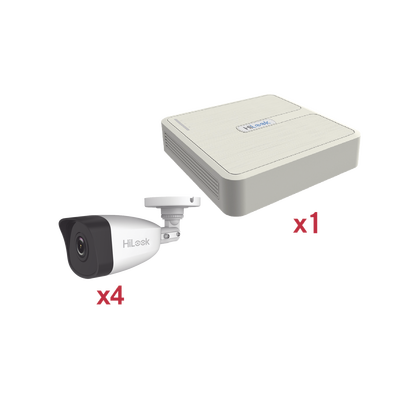 Kit IP 1080p (2 Megapixel) / NVR de 4 Canales con 4 Puertos PoE / 4 Cámaras IP Bala para Exteior