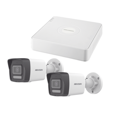 Kit IP 1080p (2 Megapixel) / NVR de 4 Canales con 4 Puertos PoE / 2 Cámaras Bala IP con Microfono Integrado / ColorVu Lite y ACUSENSE Lite