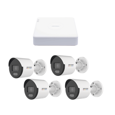 Kit IP 1080p (2 Megapixel) / NVR de 4 Canales con 4 Puertos PoE / 4 Cámaras IP Bala ColorVu Lite y ACUSENSE Lite / Micrófono Integrado