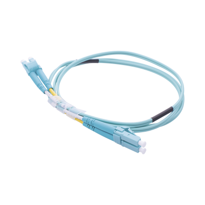 Jumper de Fibra Óptica Multimodo OM3 50/125 LC-LC OFNR (Riser), 2.0 mm, Dúplex, Aqua, 1 metro