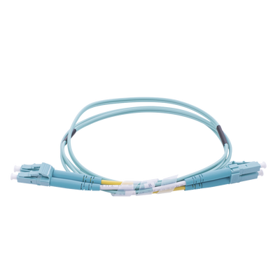 Jumper de Fibra Óptica Multimodo OM4 50/125 LC-LC OFNR (Riser), 2.0 mm, Dúplex, Aqua, 1 metro