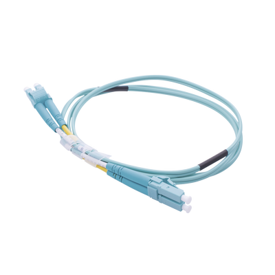 Jumper de Fibra Óptica Multimodo OM4 50/125 LC-LC OFNR (Riser), 2.0 mm, Dúplex, Aqua, 1 metro