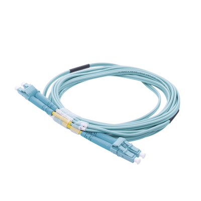 Jumper de Fibra Óptica Multimodo OM4 50/125 LC-LC OFNR (Riser), 2.0 mm, Dúplex, Aqua, 3 metros