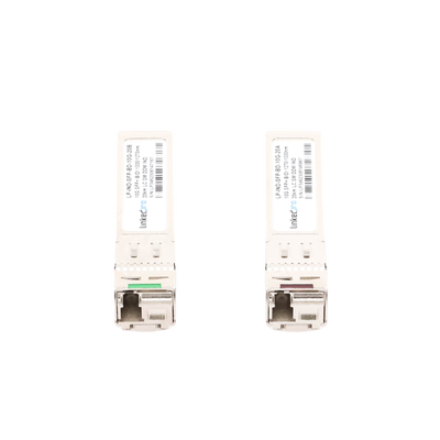 Transceptores Ópticos Industriales Bidireccionales SFP+ (Mini-Gbic) / Monomodo 1270 & 1330 nm / 10 Gbps / 10GBASE / Conector LC/UPC Simplex / DDM / Hasta 20 km / 2 Piezas