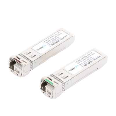 Transceptores Ópticos Industriales Bidireccionales SFP+ (Mini-Gbic) / Monomodo 1270 & 1330 nm / 10 Gbps / 10GBASE / Conector LC/UPC Simplex / DDM / Hasta 3 km / 2 Piezas