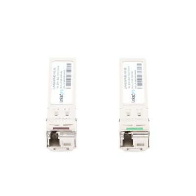 Transceptores Ópticos Industriales Bidireccionales SFP+ (Mini-Gbic) / Monomodo 1270 & 1330 nm / 10 Gbps / 10GBASE / Conector LC/UPC Simplex / DDM / Hasta 5 km / 2 Piezas