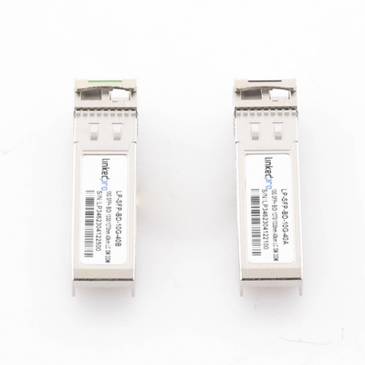 Transceptores Ópticos Bidireccionales SFP+ (Mini-Gbic) / Monomodo 1270 & 1330 nm / 10 Gbps / 1000BASE-BX / Conector LC/UPC Simplex / DDM / Hasta 40 km / 2 Piezas