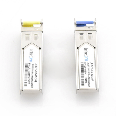 Transceptores Ópticos Bidireccionales SFP (Mini-Gbic) / Monomodo 1310 & 1550 nm / 1.25 Gbps / 1000BASE-BX / Conector LC/UPC Simplex / DDM / Hasta 20 km / 2 Piezas