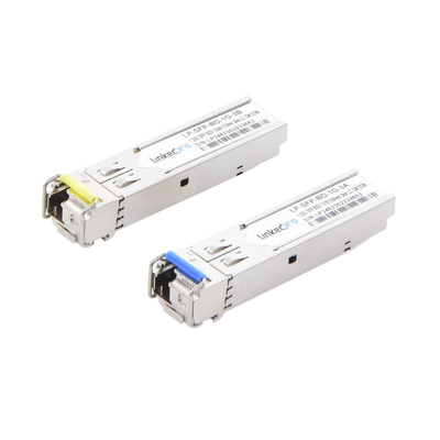 Transceptores Ópticos Bidireccionales SFP (Mini-Gbic) / Monomodo 1310 & 1550 nm / 1.25 Gbps / 1000BASE-BX / Conector LC/UPC Simplex / DDM / Hasta 3 km / 2 Piezas