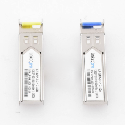 Transceptores Ópticos Bidireccionales SFP (Mini-Gbic) / Monomodo 1310 & 1550 nm / 1.25 Gbps / 1000BASE-BX / Conector LC/UPC Simplex / DDM / Hasta 40 km / 2 Piezas