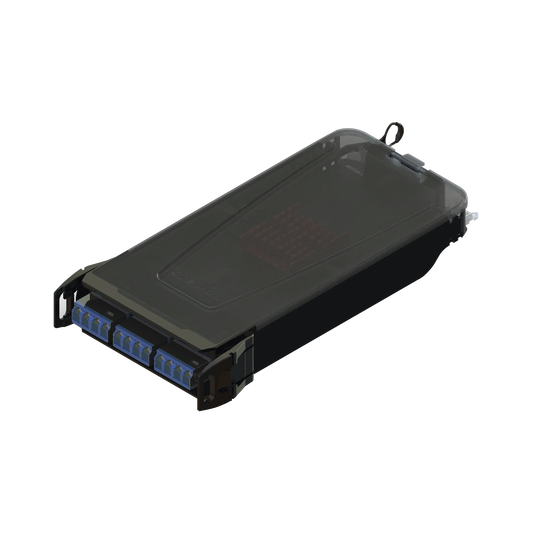 Cassette para empalme (Fusión) LightVerse, Hasta 12 fibras, Conectores  LC/UPC "Shuttered", para fibra Monomodo, 900um, 1 metro