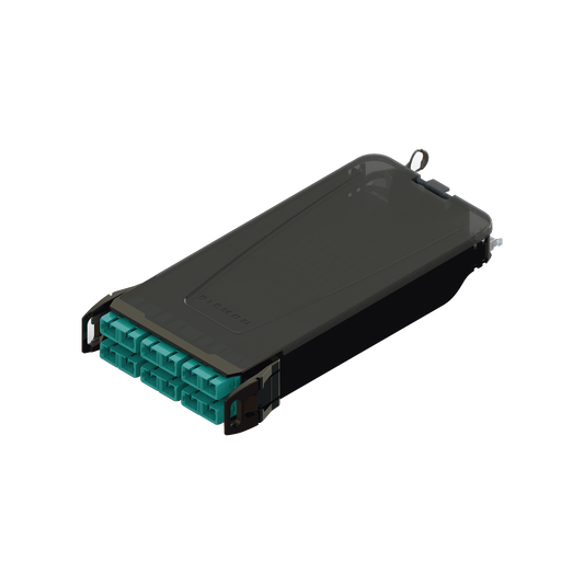 Cassette para empalme (Fusión) LightVerse, Hasta 12 fibras, Conectores  SC/UPC "Shuttered", para fibra Multimodo OM4, 900um, 1 metro