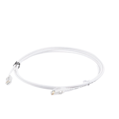 Patch Cord MC6 Modular Cat6 UTP, CM/LS0H, 7ft, Color Blanco, Diámetro Reducido (28AWG), Versión Bulk (Sin Empaque Individual)