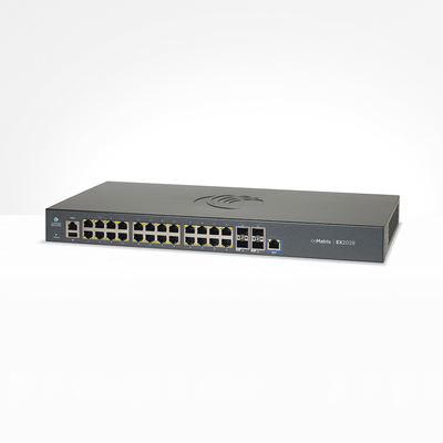 Switch cnMatrix EX2028-P capa 3 de 28 puertos (24 PoE Gigabit 802.3af/at, 4 SFP+) administración desde la Nube (MX-EX2028PxB-U)