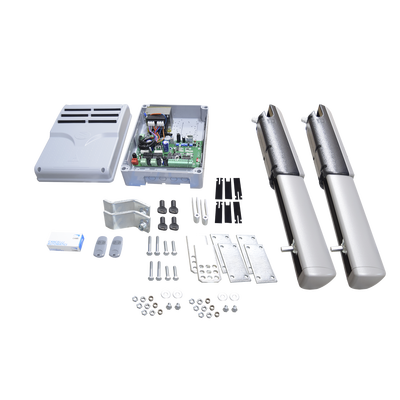 Kit de brazos para automatizar portones vehiculares abatibles de 2 hojas / 3 m / 400 kg / Uso residencial / Compatible con respaldo de energía