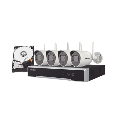 Kit IP Inalámbrico 1080p / NVR 4 Canales / 4 Cámaras Bala para Exterior / 1 HDD de 1 TB / Modo Repetidor