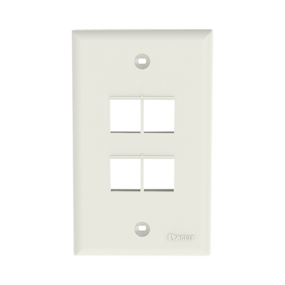 Placa de Pared Vertical, Salida Para 4 Puertos Keystone, Color Blanco Mate