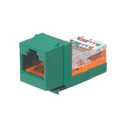 Conector Jack Estilo Leadframe, Tipo Keystone, Categoría 5e, de 8 posiciones y 8 cables, Color Verde