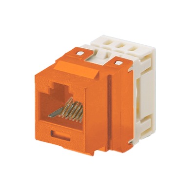 Conector Jack Estilo 110 (de Impacto), Tipo Keystone, Categoría 5e, de 8 posiciones y 8 cables, Color Naranja