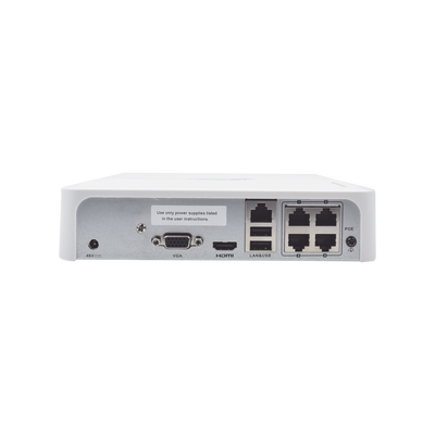 NVR 4 Megapixel / 4 Canales IP / 4 Puertos PoE+ / 1 Bahía de Disco Duro / Salida en Full HD