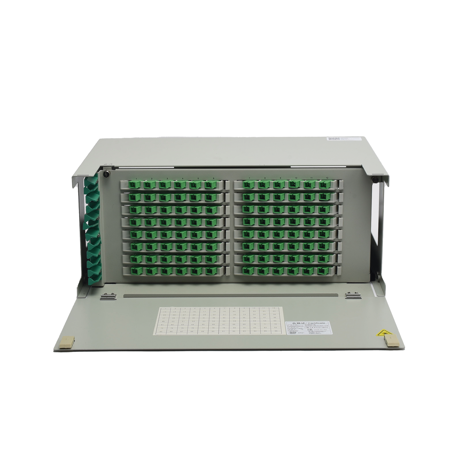 Distribuidor de Fibra Ãptica para 96 empalmes, con 96 acopladores SC/APC y 96 pigtails, 19", 4 UR
