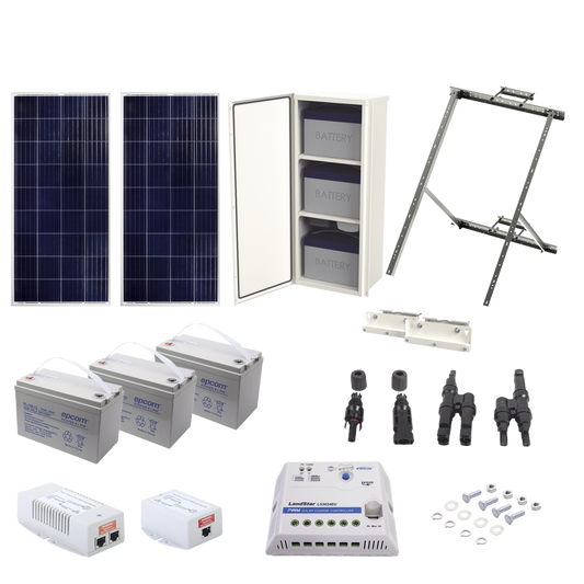 Kit Solar de 35 W con PoE 802.3af y PoE Pasivo 24 Vcc para una Cámara IP y un Radio Ubiquiti airMAX o Cambium ePMP.