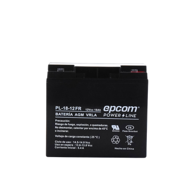 Batería 12 Vcc / 18 Ah / UL / AGM-VRLA / Retardante a la flama / Para uso en equipo electrónico,Alarmas de intrusión / Incendio/ Control de acceso / Video Vigilancia / Terminales tipo M5 ( HEX ) / Cargador recomendado CHR-80.